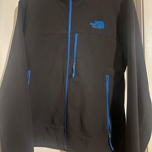 The North Face Men's Black Jacket with Vibrant Blue Trim